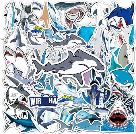 Amazon.com: 50Pcs Shark Stickers for Kids Boys, Ocean Shark Waterproof Vinyl Stickers and Decals ...