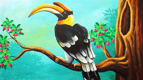 The Great Indian Hornbill drawing and painting step by step - YouTube