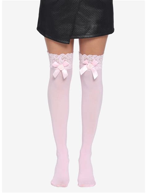 Pink Rose Lace Thigh Highs | Hot Topic