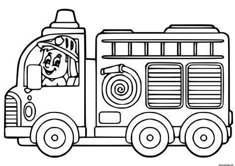 Coloriage camion de pompier maternelle facile - JeColorie.com