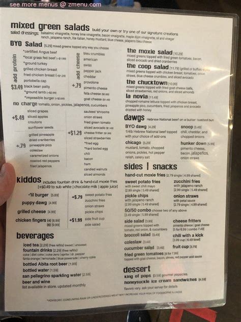 Menu at Moxie Burger restaurant, Marietta, 255 Village Pkwy NE