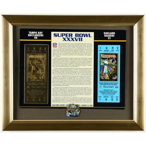 Super Bowl XXXVII Commemorative Score Card Custom Framed Display with 23kt Gold Ticket ...