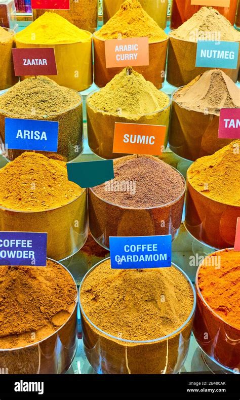 Various oriental seasoning of different colors at spice market Stock Photo - Alamy