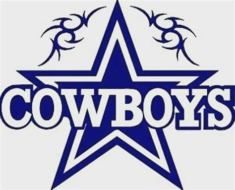 the cowboys logo is shown in blue and white