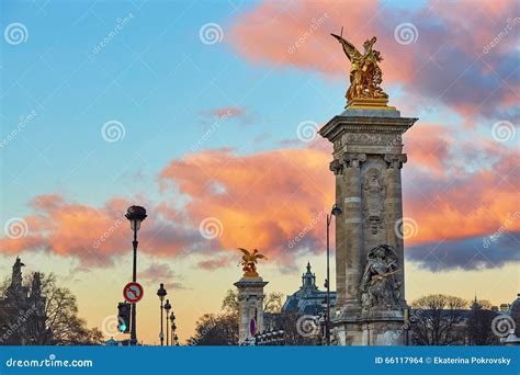 Dramatic Sunset Over the Columns of Pont Alexandre III in Paris Stock Photo - Image of pink ...