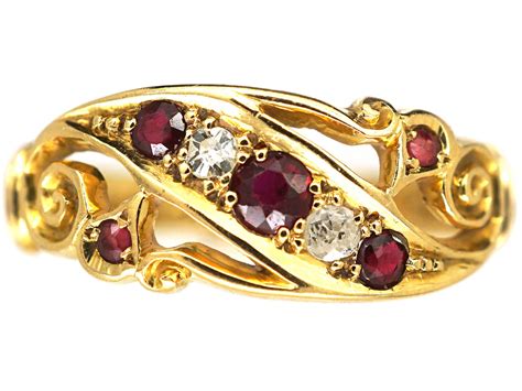 Edwardian 18ct Gold, Ruby & Diamond Crossover Ring (437N) | The Antique ...