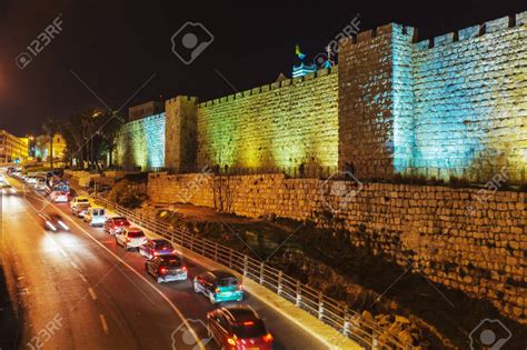 Walls Of Ancient City At Night, Jerusalem, Israel Stock ... | Night city, Ancient cities, City