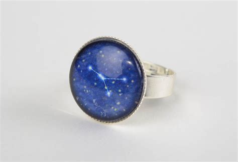 BUY Handmade metal ring with round glass top of blue color Cancer zodiac sign 1198436681 ...