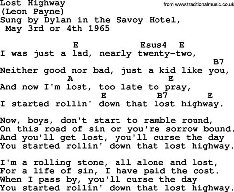 Bob Dylan song - Lost Highway, lyrics and chords