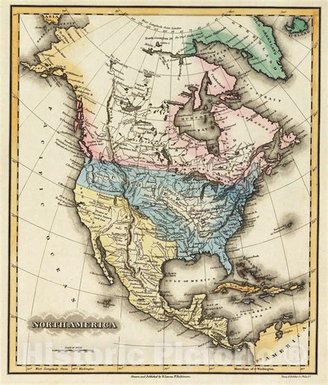 Historic Map : 1823 North America. - Vintage Wall Art - Historic Pictoric