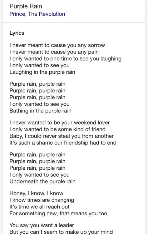 Pin by Deidre Killebrew on Prince | Purple rain lyrics, Prince purple rain, Purple rain