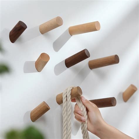 6 10cm Natural Wooden Coat Hook DIY Wall Decor Mounted Clothes Scarf ...