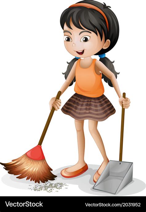 A young girl sweeping Royalty Free Vector Image