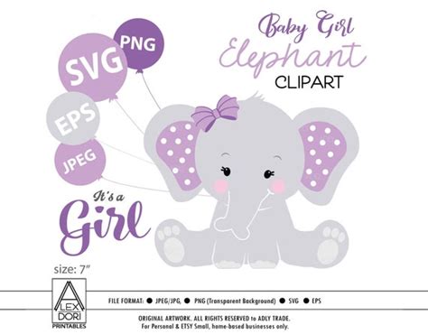 Purple Elephant SVG Clip Art Girl Peanut Purple Baby Shower | Etsy