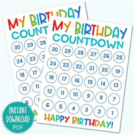 Birthday Countdown Printable for Kids Birthday Advent Calendar for Kids Printable Birthday ...