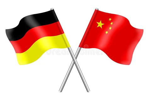 Germany And China Flag Speech Bubbles Against Black Background. 3d ...