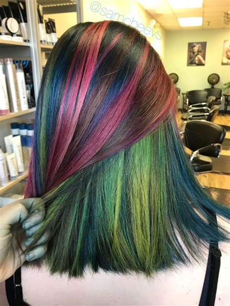 Rainbow mermaid hair color pink purple violet blue green yellow ombré hair color Hair Creations ...