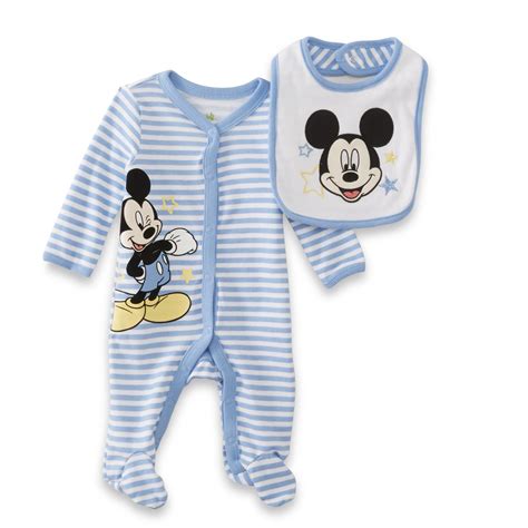 Disney Mickey Mouse Newborn & Infant Boy's Sleeper Pajamas & Bib