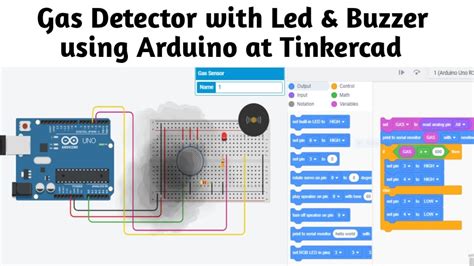 #18 Gas sensor tinkercad with led in English || gas detector led | tibkercad circuits | block ...