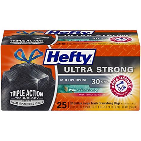 Hefty Ultra Strong Multipurpose Large Trash Bags, Black, White Pine ...