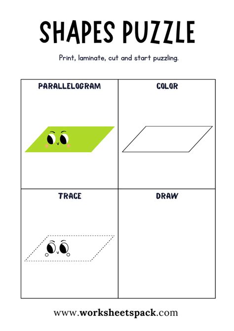 Shapes Puzzle Worksheets Free Printable, Parallelogram Puzzle Game for Students - worksheetspack