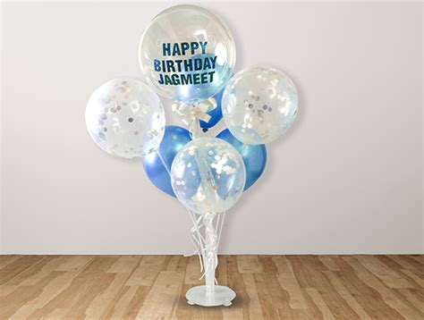 Personalised Glittery Birthday Balloon Bouquet- Silver &amp; Blue | Balloon Bouquet in Pune ...