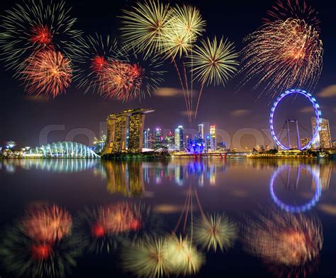 Fireworks over Marina bay in Singapore | Stock image | Colourbox