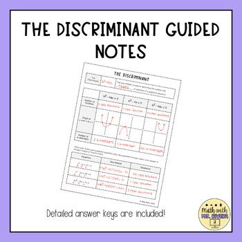 Using The Discriminant Types of Quadratic Solutions Guided Notes for Algebra 2