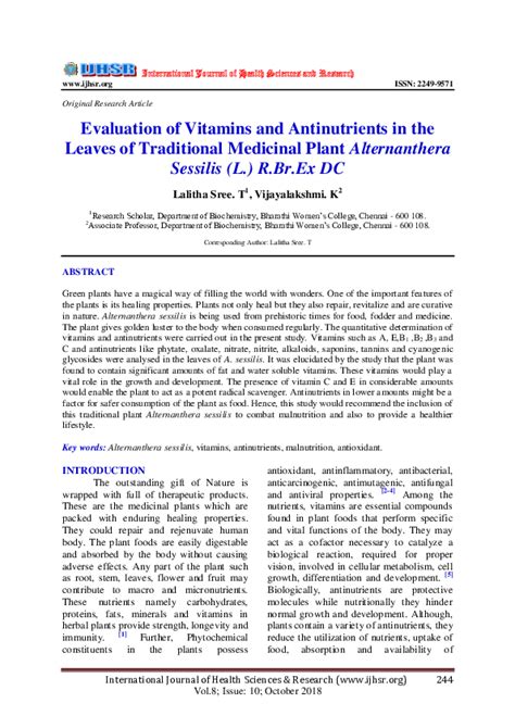 (PDF) Evaluation of Vitamins and Antinutrients in the Leaves of ...