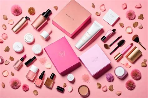 Premium AI Image | A pink box of cosmetics is next to a pink box.