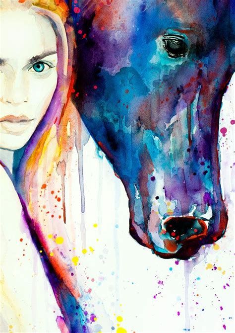 Horse Girl watercolor painting print, Fashion Illustration, Horse art ...