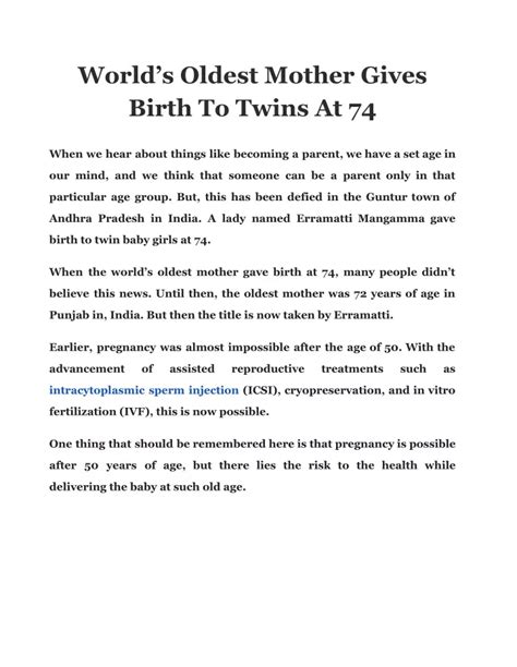 PPT - World’s Oldest Mother Gives Birth To Twins At 74 PowerPoint ...