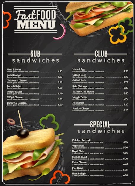 Free Vector | Fast Food Sandwiches Menu Advertisement Poster