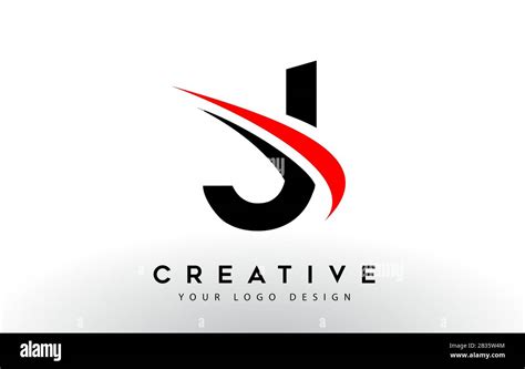 Black And Red Creative J Letter Logo Design with Swoosh Icon Vector Illustration Stock Vector ...