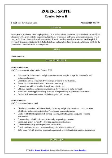 Courier Driver Resume Samples | QwikResume