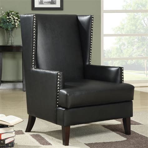 Coaster Fine Furniture Casual Black Faux Leather Wingback Chair at Lowes.com