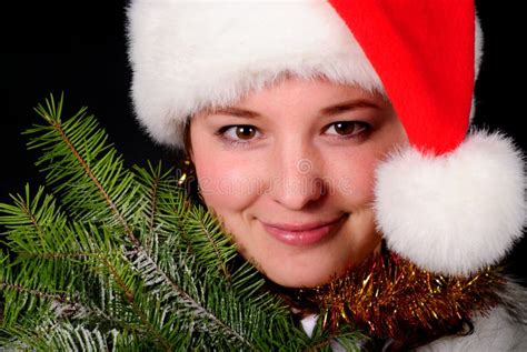 Santa girl face stock image. Image of cheerful, branch - 17298417