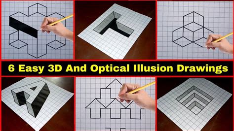 6 Easy Drawing Tricks on Graph Paper | #3ddrawing #opticalillusion drawing on graph paper ...