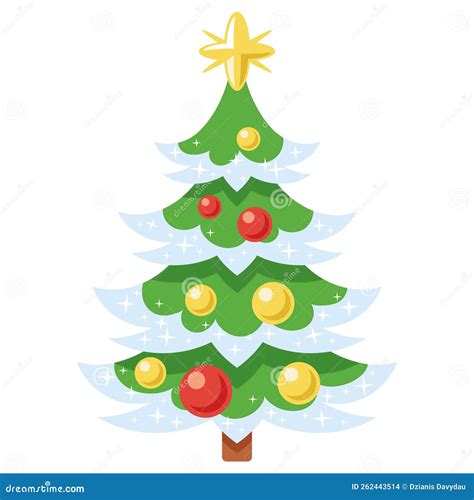 Snow Covered Christmas Tree in with Yellow Star Stock Vector ...