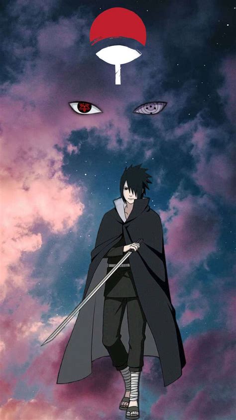 Download Aesthetic Sasuke With Uchiha Clan Logo Wallpaper | Wallpapers.com