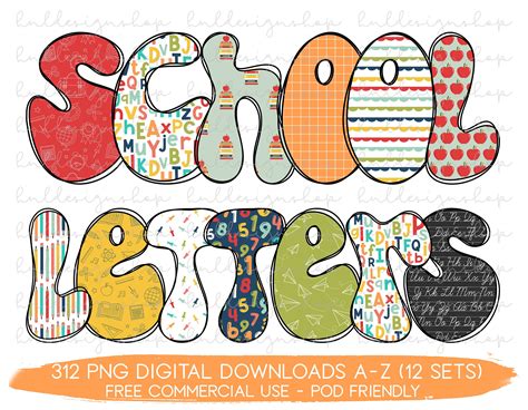 SET OF 12 School Doodle Letters Png School Font Png School - Etsy