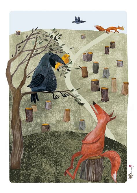 Items similar to The Fox and the Crow Fable, Aesop, Poster, Illustration, Wall Decor on Etsy