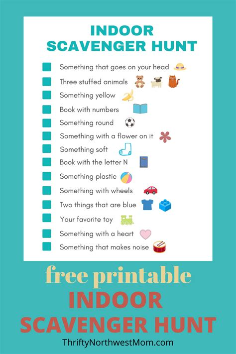 Indoor Scavenger Hunt for Kids Free Printable - Thrifty NW Mom