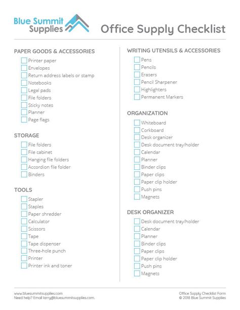 Free Downloadable Office Supply Checklist Form