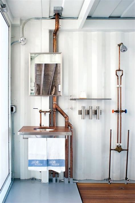 Exposed Copper pipes in the interior | Container house, Industrial bathroom design, Exposed plumbing