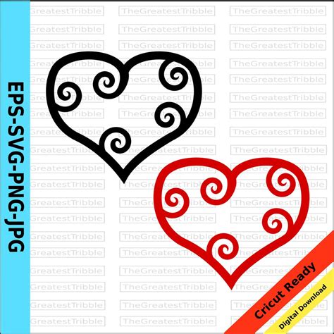 Abstract Heart Clip Art Eps Svg Png Jpg Valentine Heart Digital Swirly ...