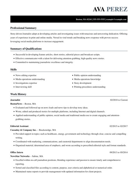 Professional Journalist Resume Examples