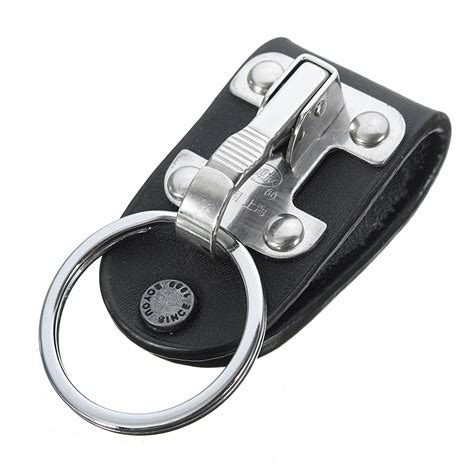 Quick Release Belt Clip Ring Holder Detachable Stainless Steel Black Leather Key Chain Keyring ...