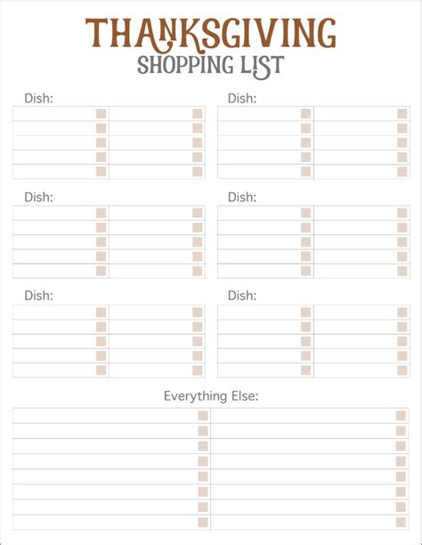 Thanksgiving Shopping List Printable