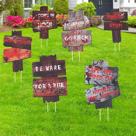 Halloween Yard Signs with Metal Stakes, 6 Pack Beware Signs Yard Warning Signs, Creepy Sidewalk ...